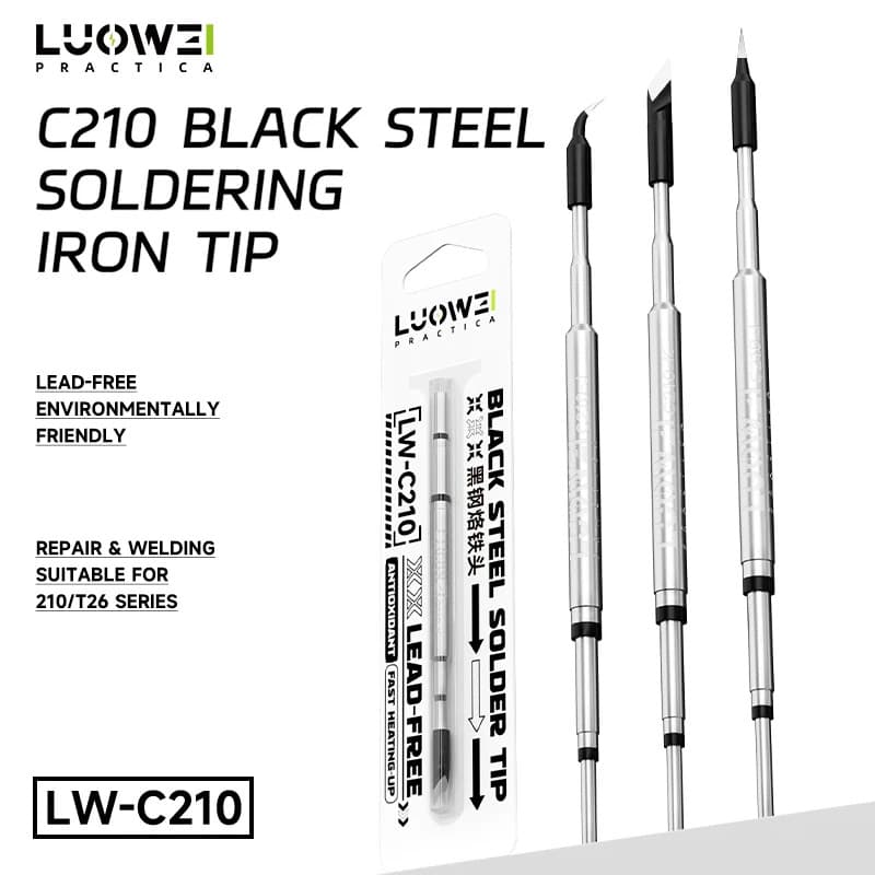 LUOWEI LW-C210 Ponta De Ferro De Solda De Aço Preto Terno Para 210 T26 Série Sem Chumbo Estação Profissional