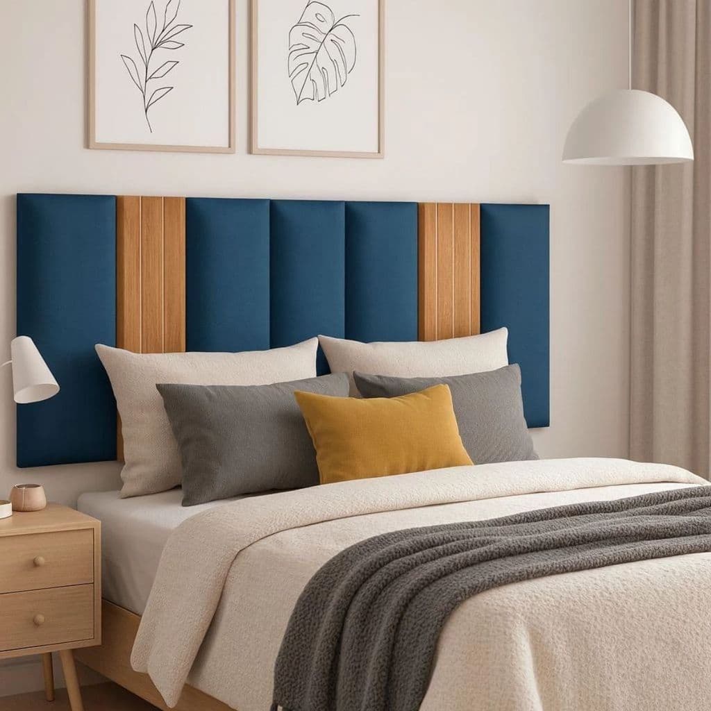 Kit Cabeceira Estofada + Ripado Modular Freijó Cama Box Casal Padrão