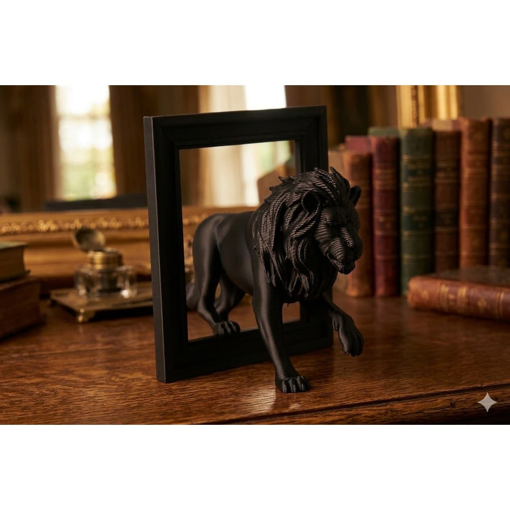 Escultura de Leão saindo do quadro Decoração estatueta de Leão decoração Leão clássico com 17 cm altura