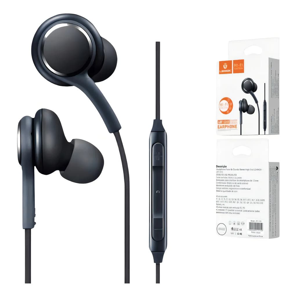 Fone de Ouvido P2 com Microfone e Controle Nylon Reforçado para Celular PC Notebook Preto LEF-1215