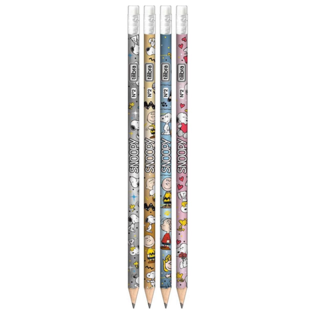 Kit 4 Lápis Snoopy Tilibra Nº2 HB Original | Lápis Escolar Snoopy Grafite Macio