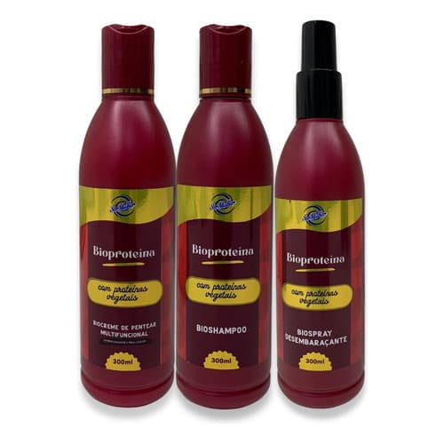 Kit Manutenção Bio Proteína, Shampoo, Creme E Desembaraçante Para Cabelos Orgânicos e Apliques
