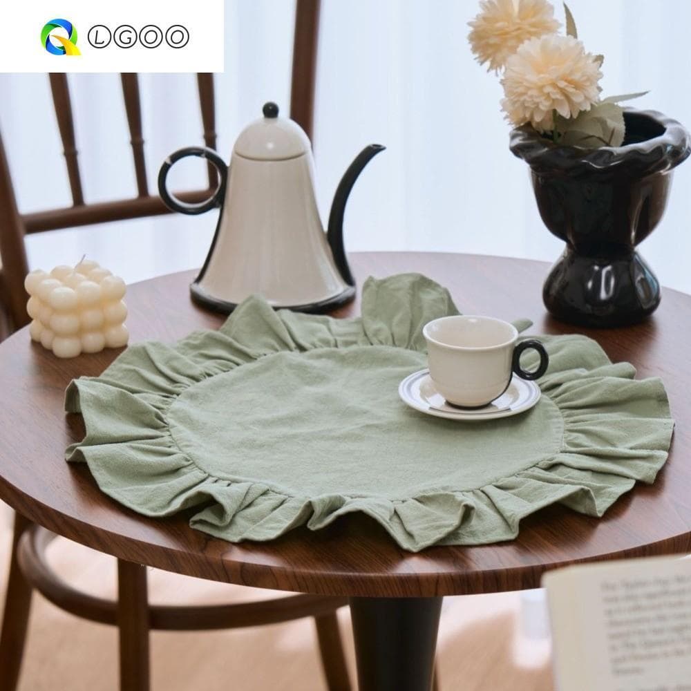 Jogo Americano Com Babados LGOO , Simples De Algodão Isolamento Térmico , Pano Decorativo Para Guardanapo De Mesa De Cor