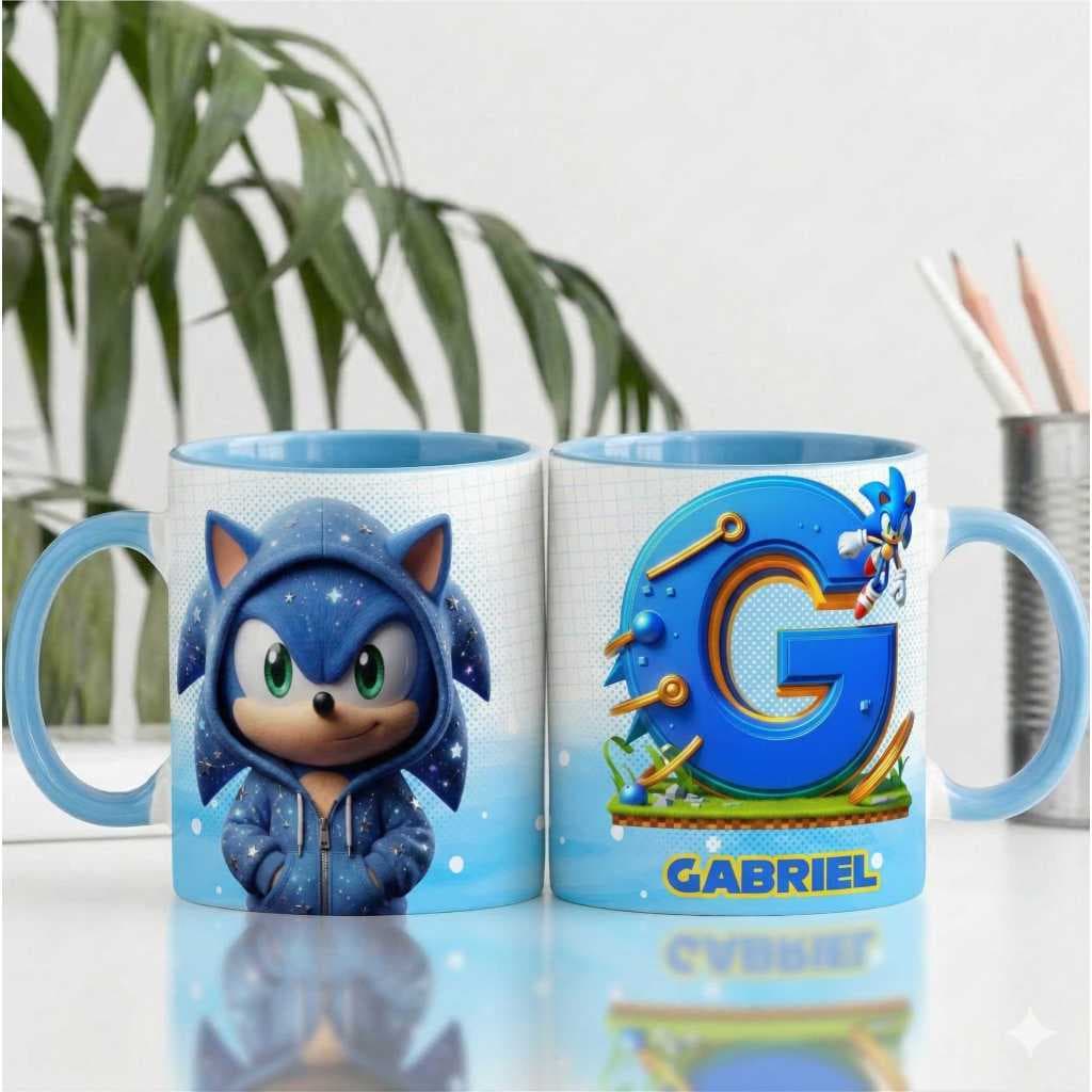 Caneca de Porcelana Personalizada com o a letra do nome Sonic Alfabeto