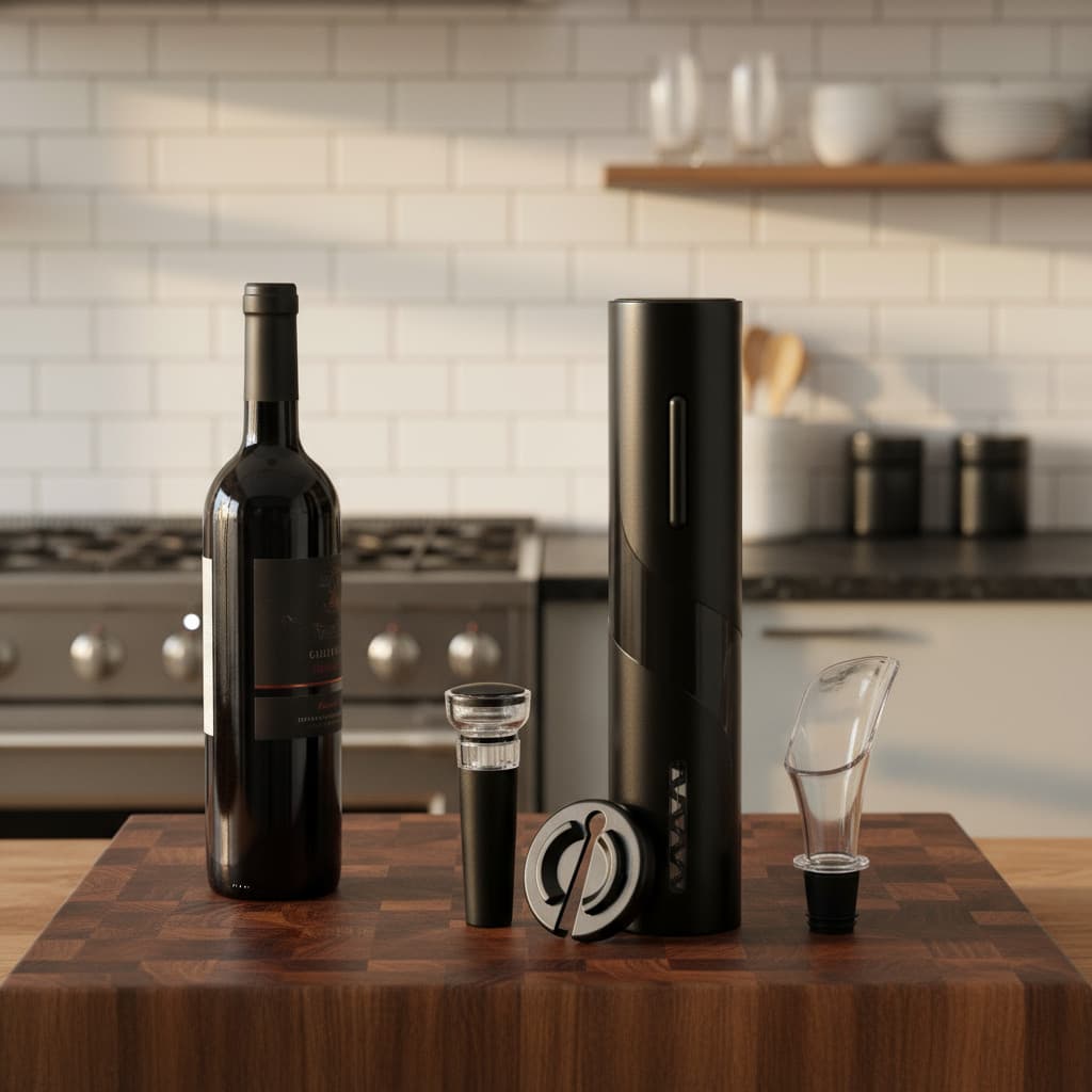 Abridor De Vinho Elétrico Kit 4 Peças Sommelier Profissional Prático Seguro e Elegante