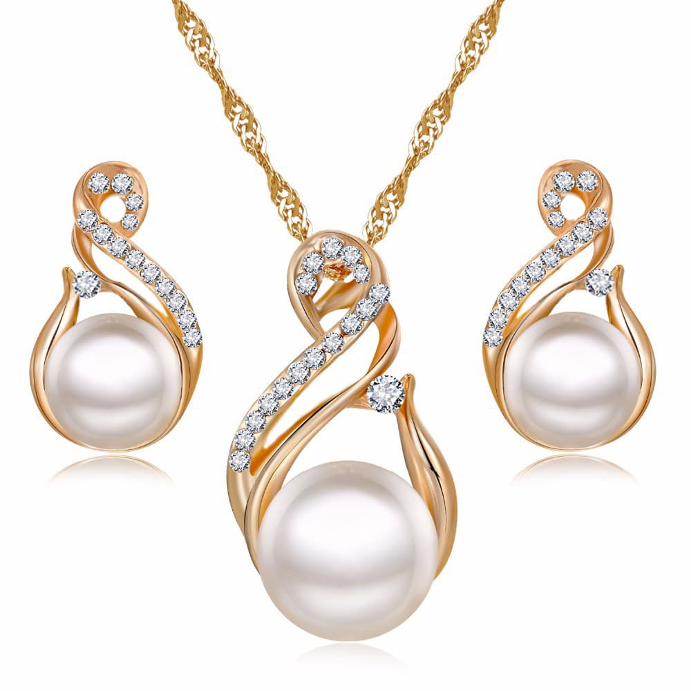 Conjunto de Colar e Brincos de Pérola e Diamante Estilo Europeu
