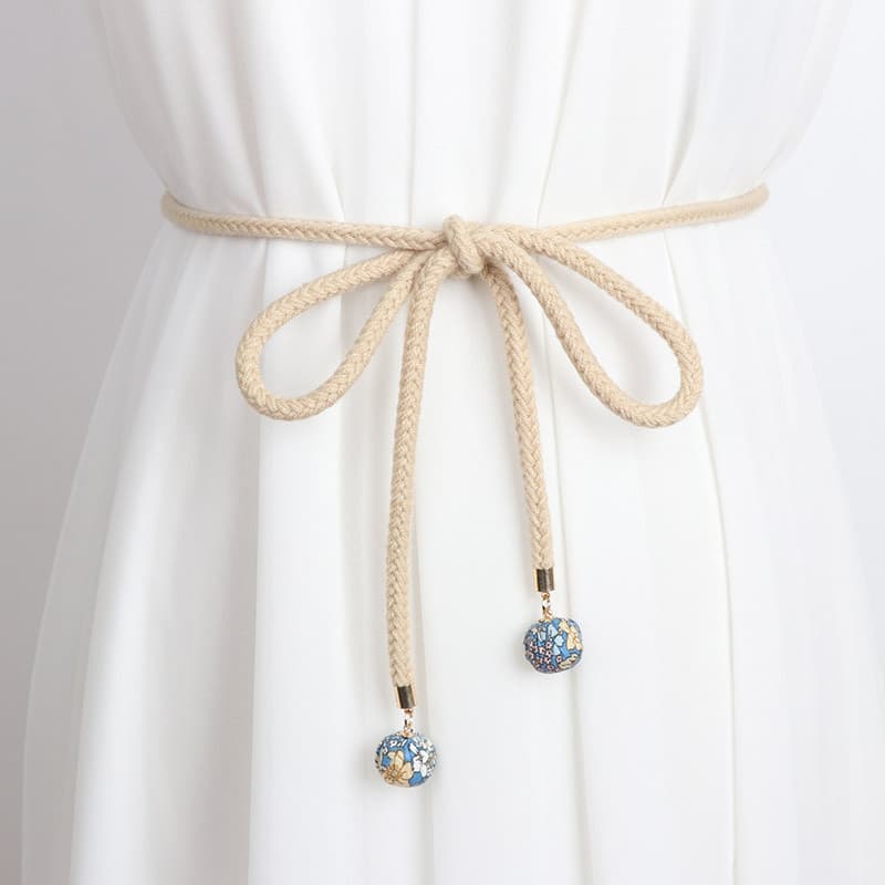 Simples All-Match trançado cinto feminino verão decoração vestido cintura corda atada rendas corda de algodão saia fina