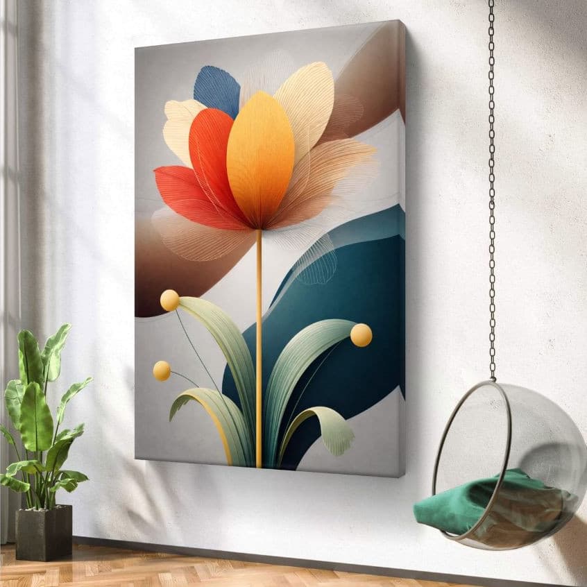 Quadro Decorativo Flor Abstrata Moderna Colorida MDF 110x70 Arte Elegante Vertical Para Sala Quarto