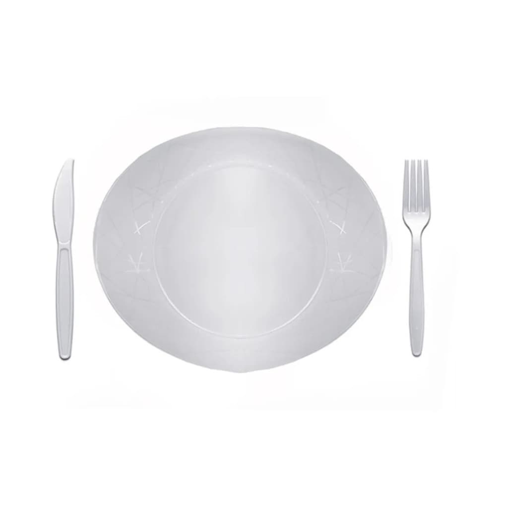 Kit Churrasco Descartável  10 Pratos + 10 Talheres Brancos