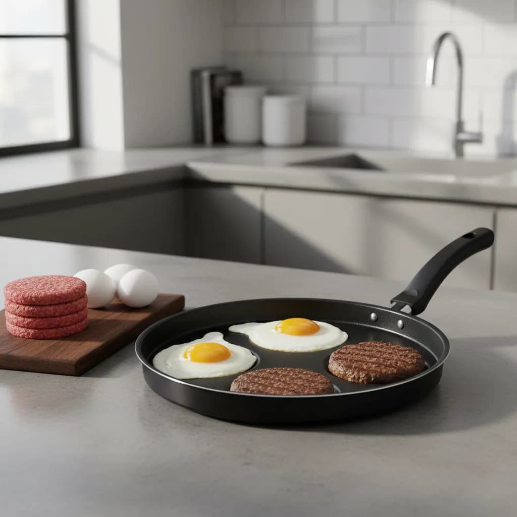 Frigideira 4 Divisórias Antiaderente Multiuso Ovos Panqueca Omelete Alimentos Saudável Cozinha Prática 4 em 1
