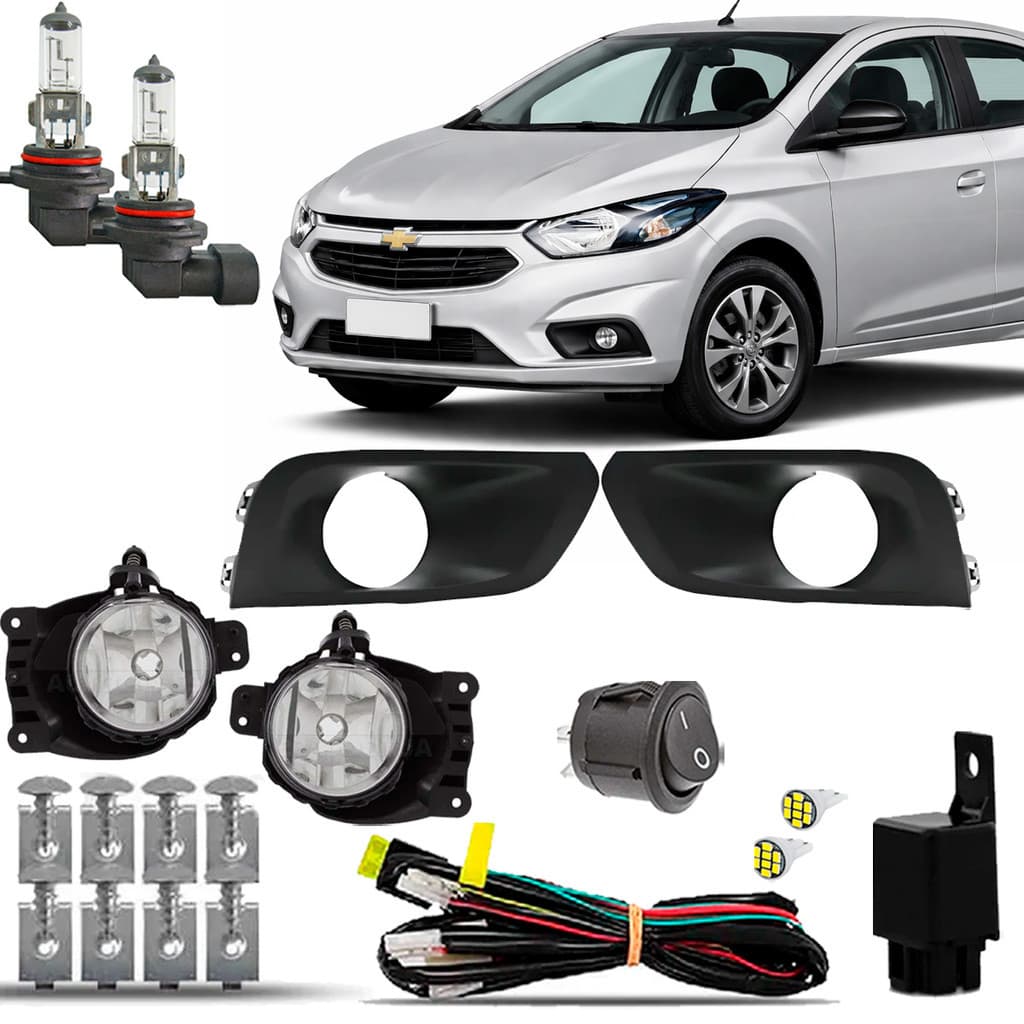 Kit Farol Milha Farolete Auxiliar Cibie Neblina Completo Onix Lt 2016 2017 2018 2019 2020 + Molduras Pretas