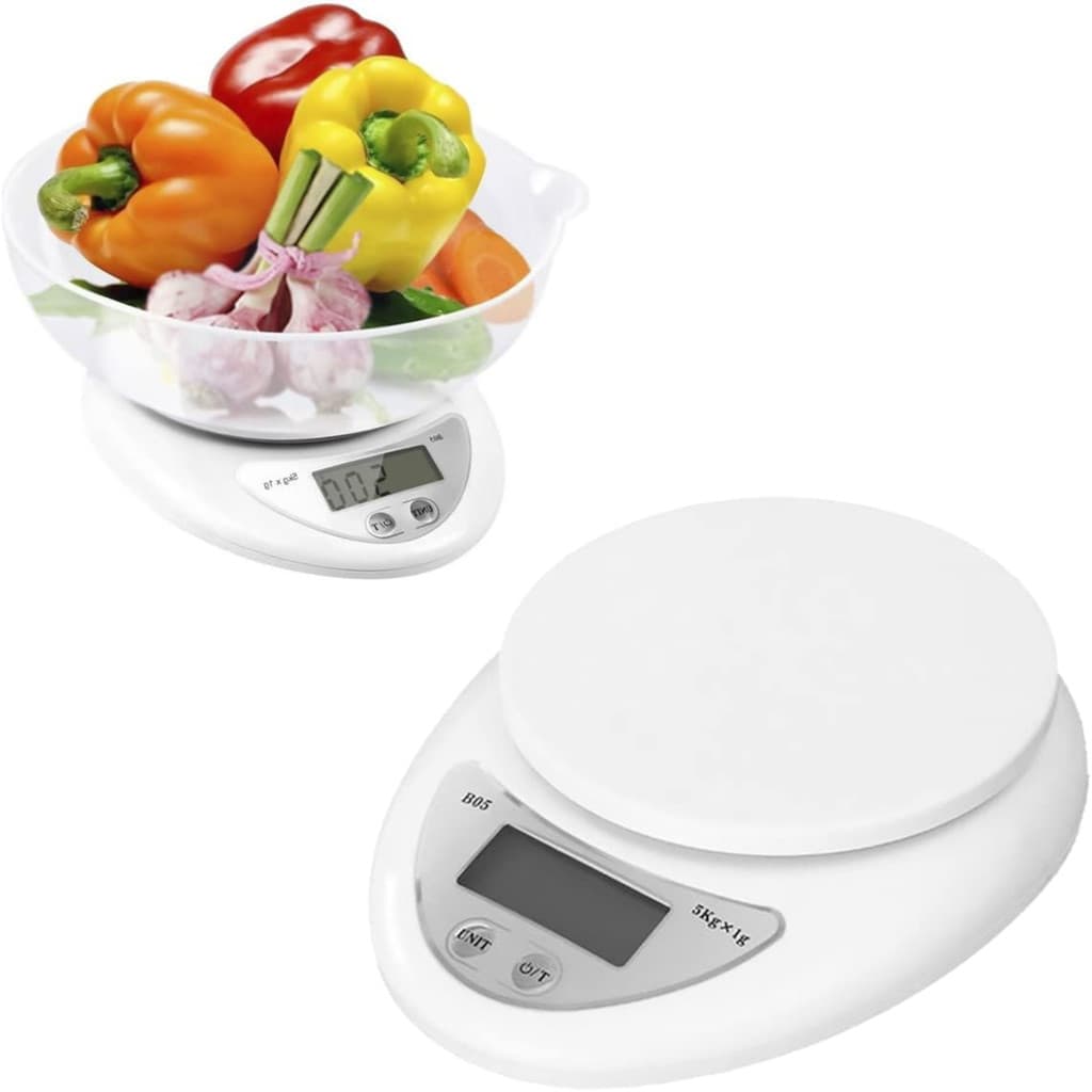 Balança Digital Alimento Com Bandeja Até 5kg Branca Capac...