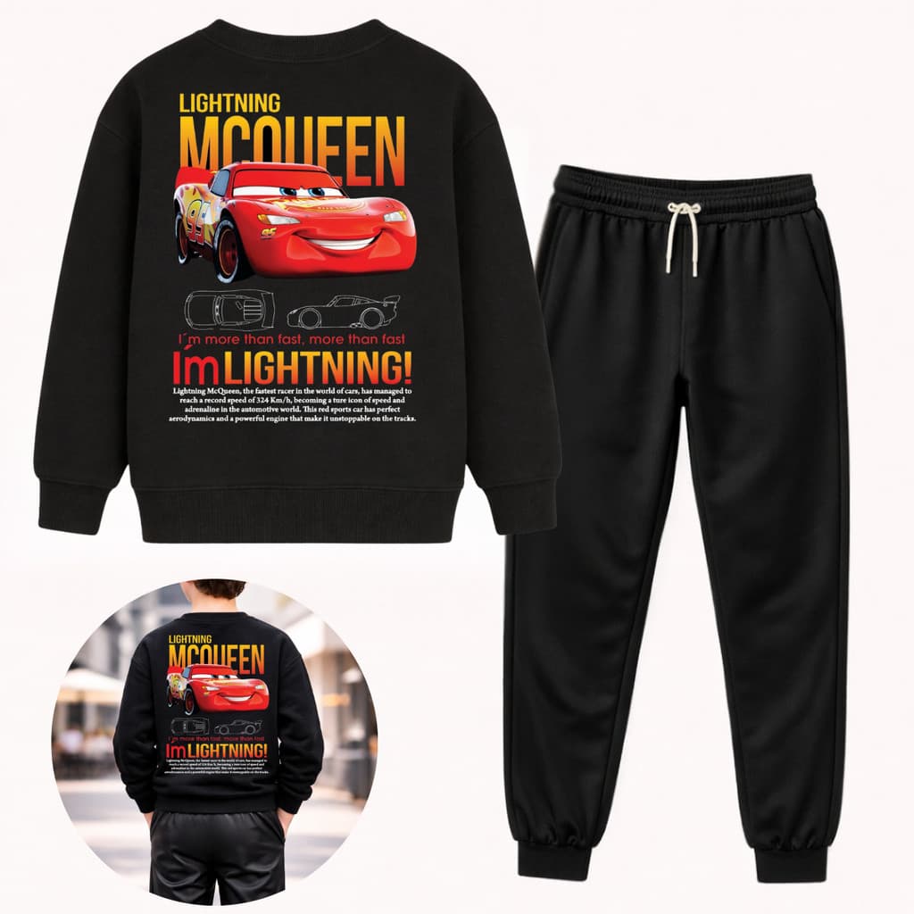 Conjunto Infantil Juvenil com Moletom Careca Mcqueen Carros + Calça Flanelada com Bolso || Tam 10 ao 16
