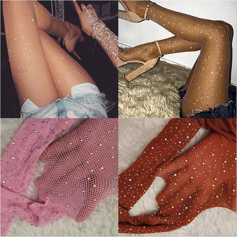 Meias arrastão femininas verão cristal strass oco estiramento sobre o joelho meias adequadas para meninas EYD0