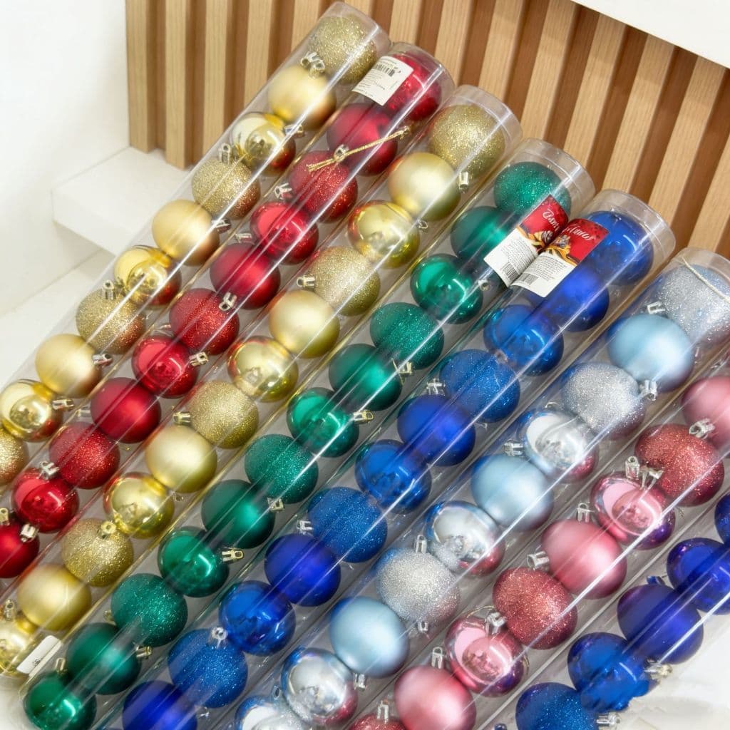 kit 15/12/9/6UN tamanho 3/4/5/6/7/8 cm  bolas de natal mista fosca /lisa /glitter decoração enfeite para árvore de natal