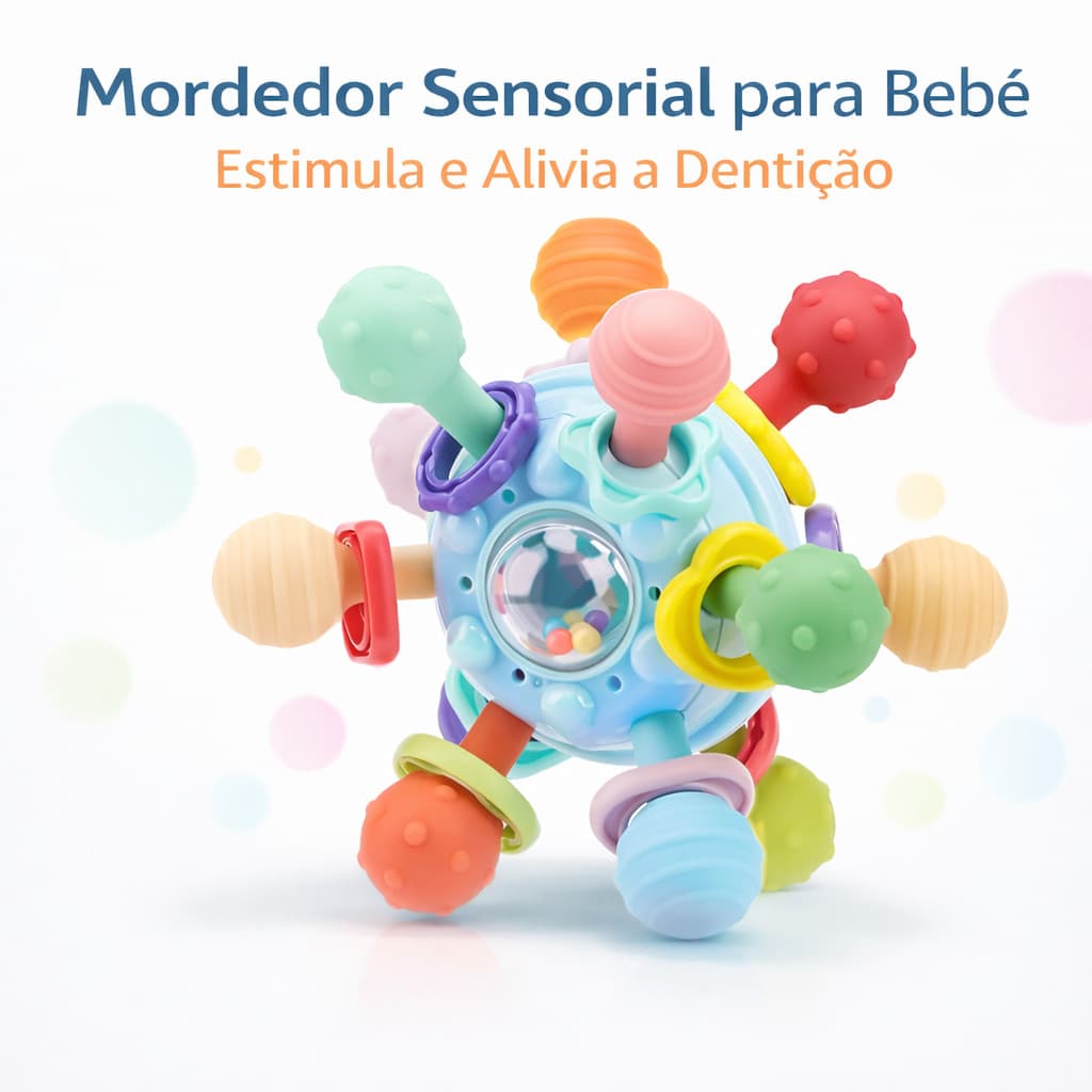 Mordedor Chocalho Bebê Bola Sensorial Silicone – Massageador de Gengiva para Dentição Infantil