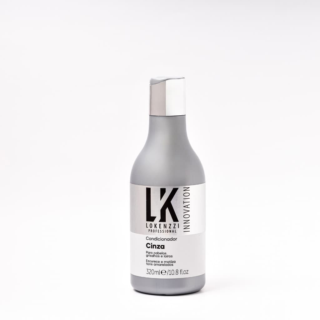 Condicionador Cinza Lokenzzi 320ml Matizador Profissional Cabelos Grisalhos Brancos Anti Amarelado Efeito Acinzentado