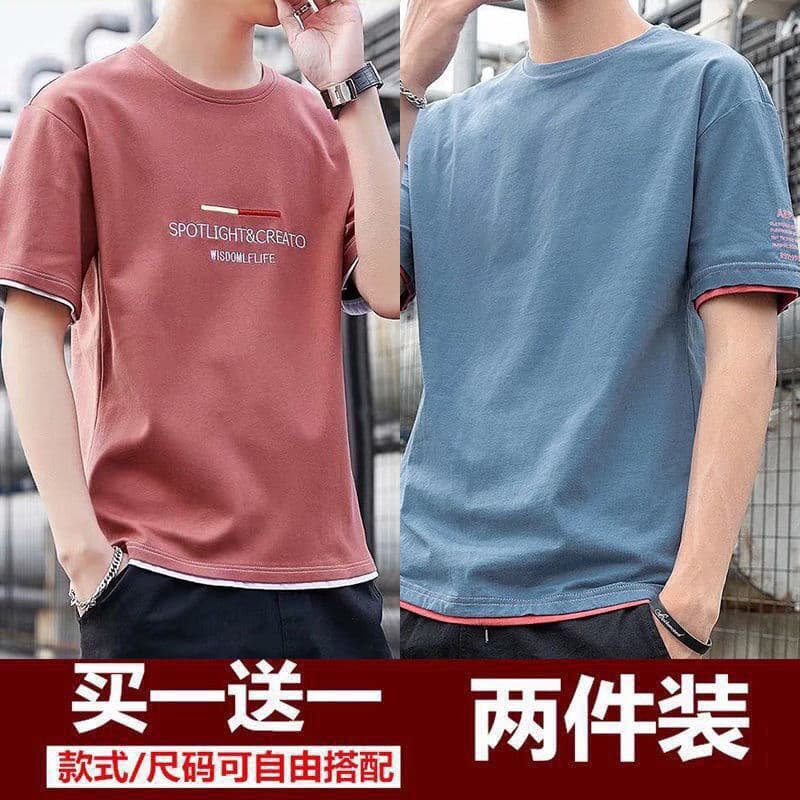 Camiseta masculina de manga curta verão novo estilo Street Wear marca na moda em torno do pescoço puro algodão meia mang