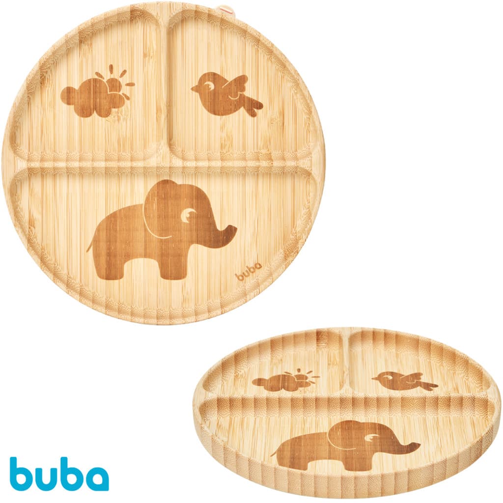 Prato Em Bambu Cloudy Com Ventosa Silicone e Divisórias Infantil Buba Introdução Alimentar Bebê