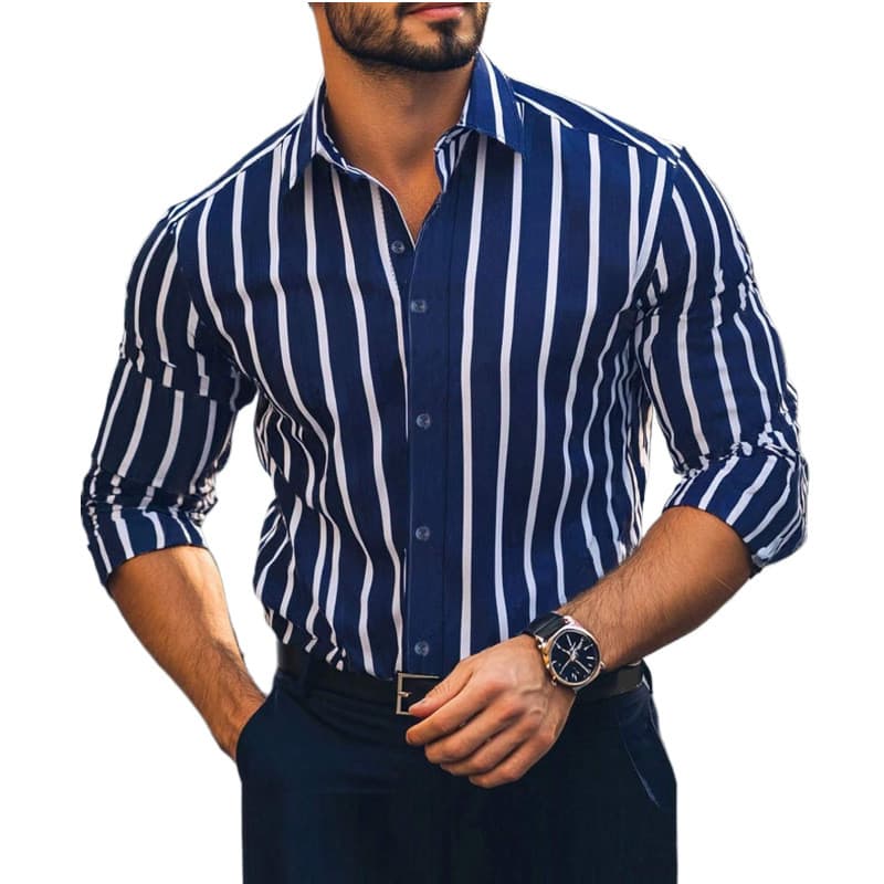 Camisa masculina tridimensional estampada de manga comprida, Casual Slim @-
