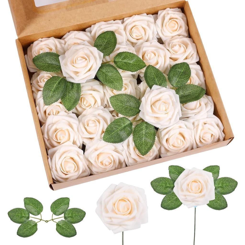 Rosas Falsas Flores Artificiais de Espuma com Haste Buquê de Noiva Para Decoração de Chá de Bebê DIY NJDK