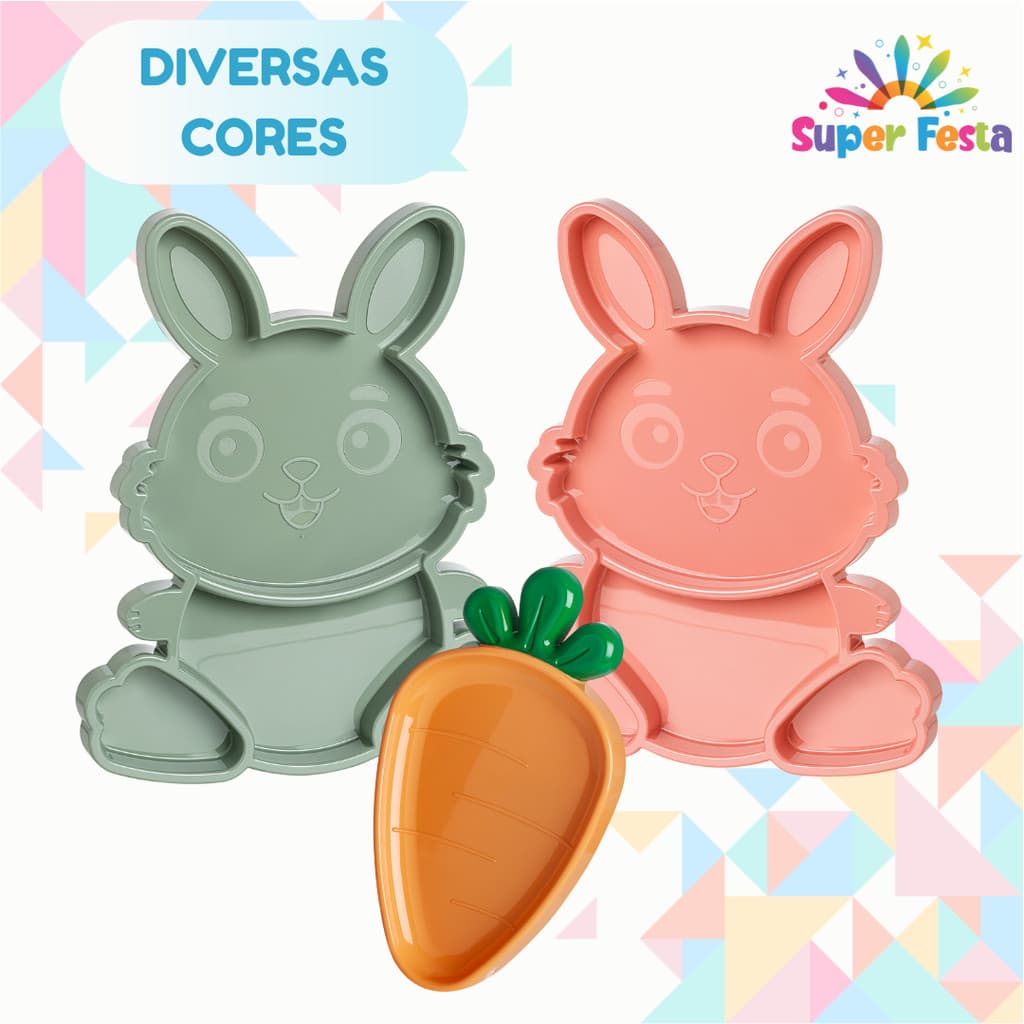 Kit Bandeja Petisqueira Páscoa 2 Coelho e 1 Cenoura - Super Festa