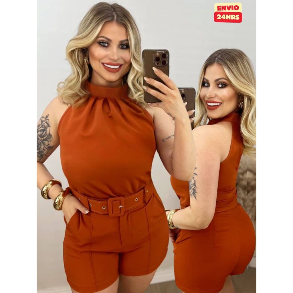 Conjunto feminino alfaiataria O conjunto short  com gola alta