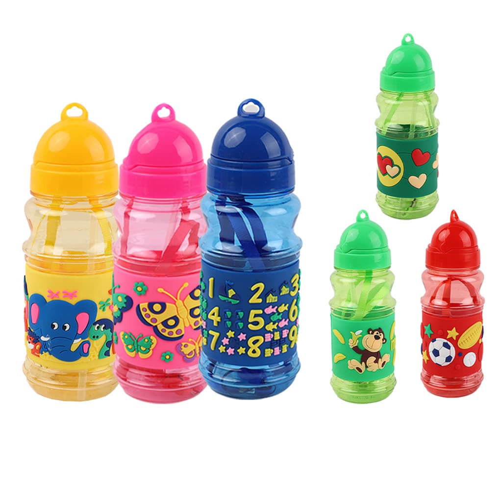 Kit 3 Garrafinha Emborrachada Escolar 350ml Passeio crianças Piquenique Garrafa Infantil Suco Bebida
