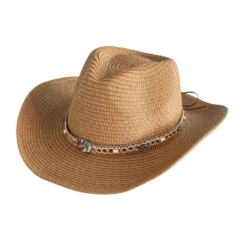 Chapéu de Palha Estilo Cowboy com Aba Larga para Homens e Mulheres, Proteção Solar para Atividades ao Ar Livre, Faixa De