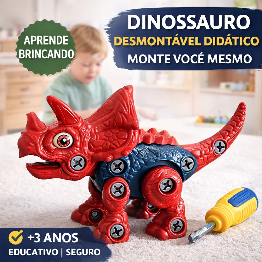 Dinossauro de Montar e Desmontar Didático Infantil com Ferramenta | Brinquedo Educativo Criativo