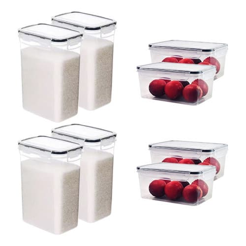 Kit 8 Potes Vedação Mantimentos Hermética de Plástico Organizador Geladeira Alimentos Empilhável Livre de BPA