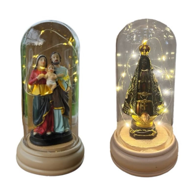 Imagem Sacra em Resina da Sagrada Família de Nazaré  de Vidro com Led Nossa senhora Aparecida