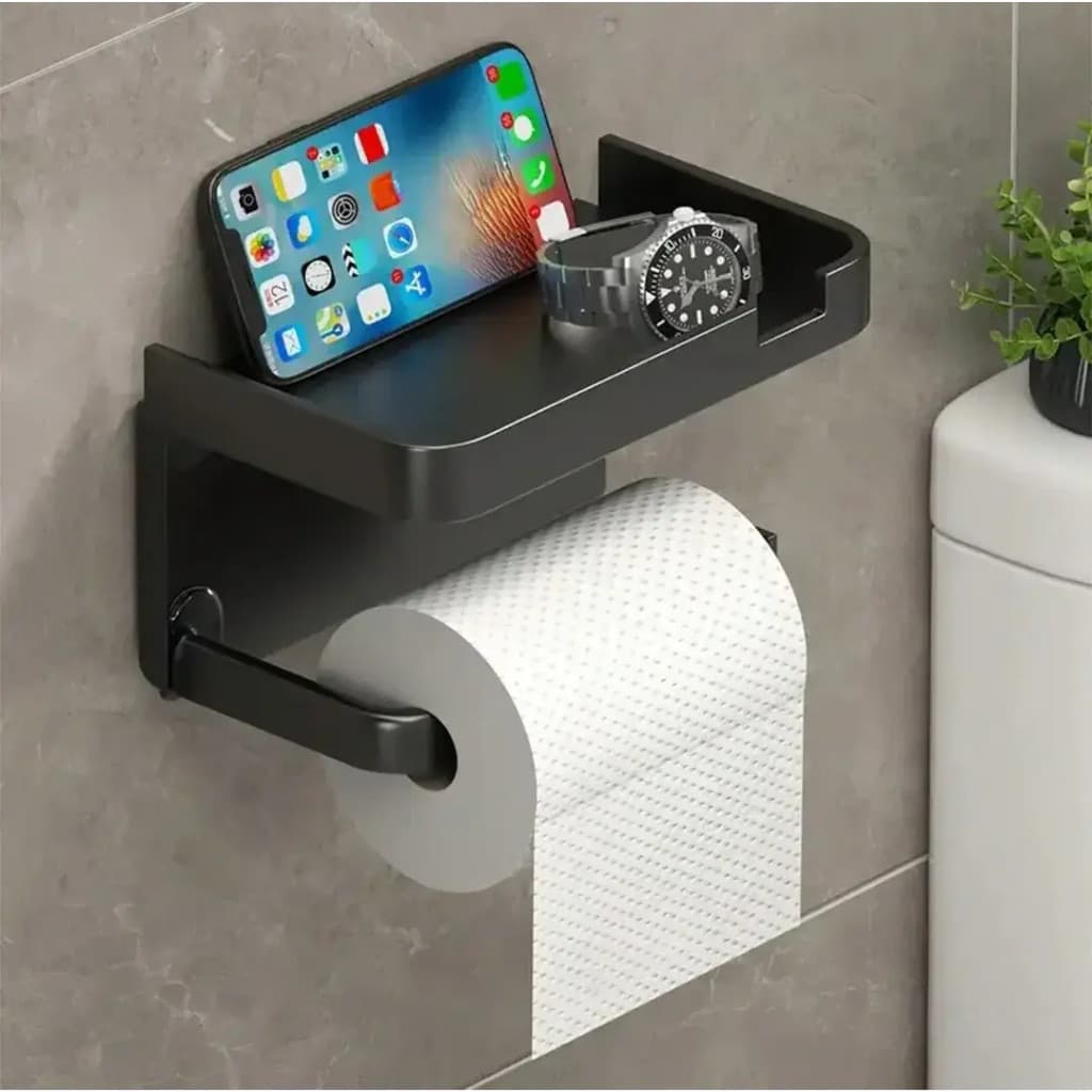 Suporte Papel Higiênico Inox Parede Banheiro Porta Rolo Prateleira Apoio Celular Organizador