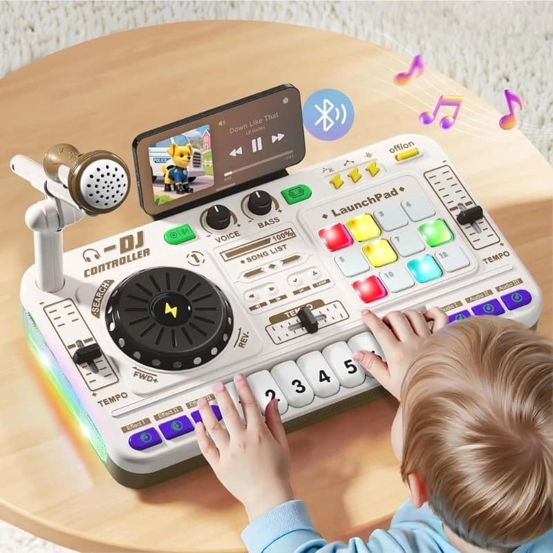 Brinquedo Misturador De DJ Infantil , Mesa Giratória Musical Com Sons De Luzes , Conjunto De Instrumentos De Piano Eletr