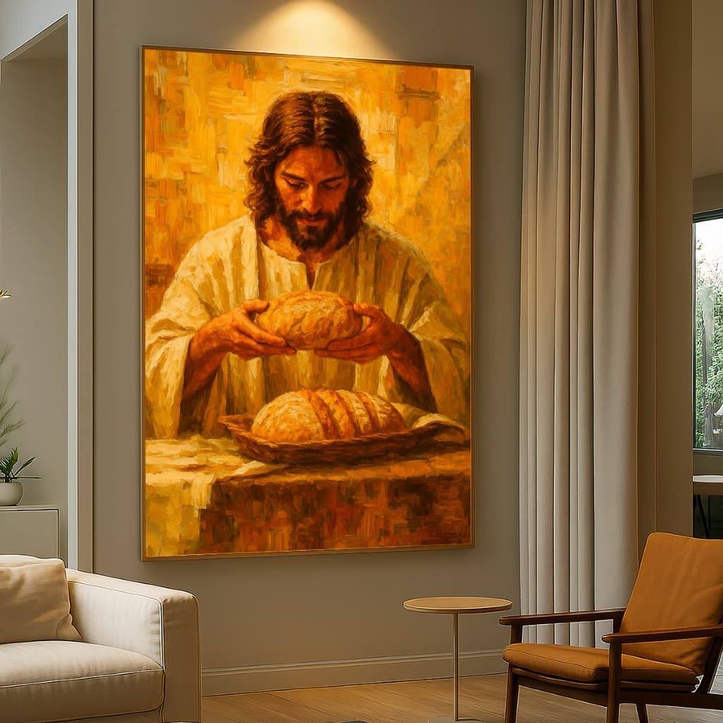 Quadro Decorativo GRANDE Alta Resolução Para Sala Quarto Escritório Quadro Jesus partindo o pão