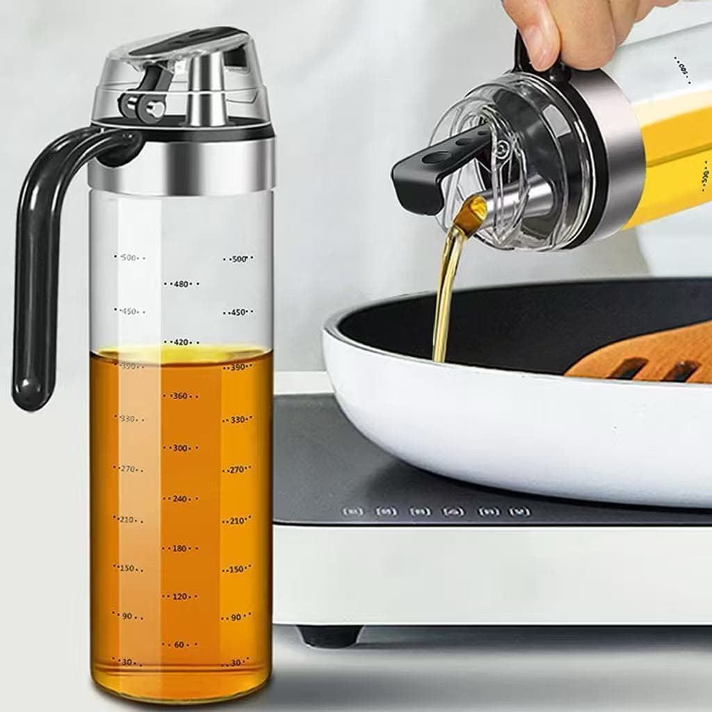 Dispenser de Azeite Vidro 500ml com Bico Antigota Tampa Plástica Medidor para Cozinha