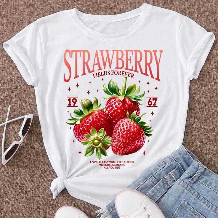 Camiseta Tshirt Feminina Blusa Estampas Frutas Variadas