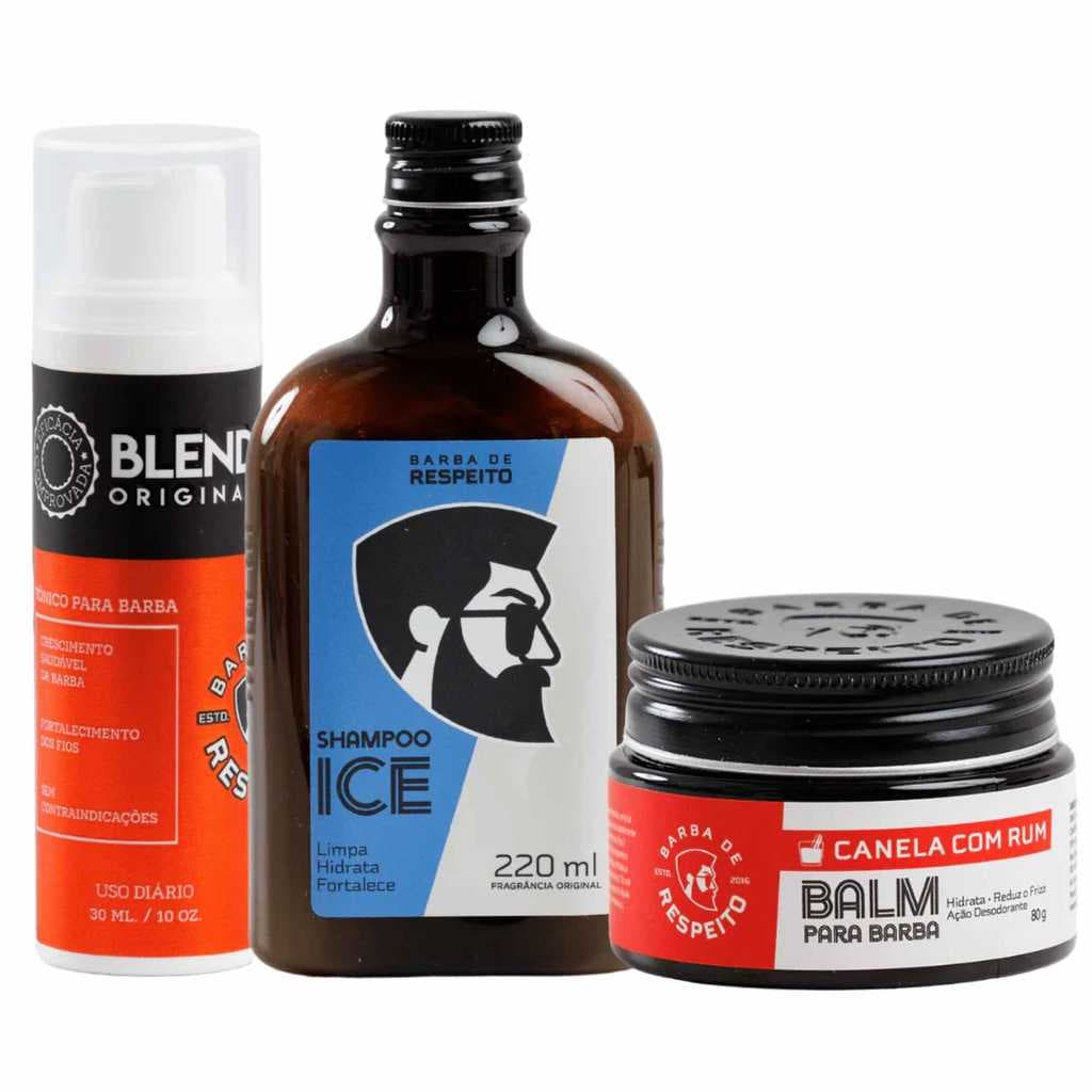 Kit Barba de Respeito Limpeza Hidratação e Crescimento da Barba Canela Com Rum
