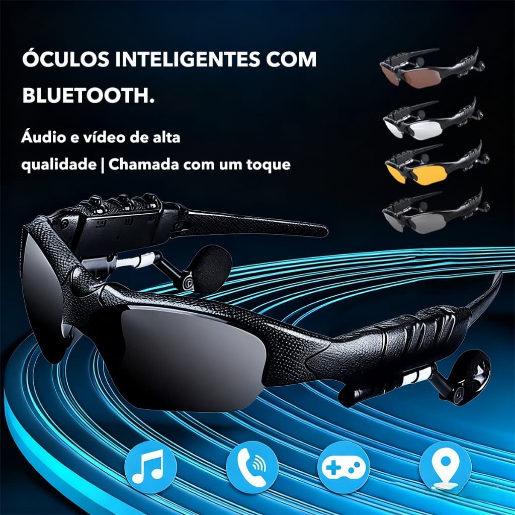 Proteção UV400 Óculos de Sol com Fone Bluetooth Bloqueia Raios UV, Som Claro e Microfone para Uso Diário