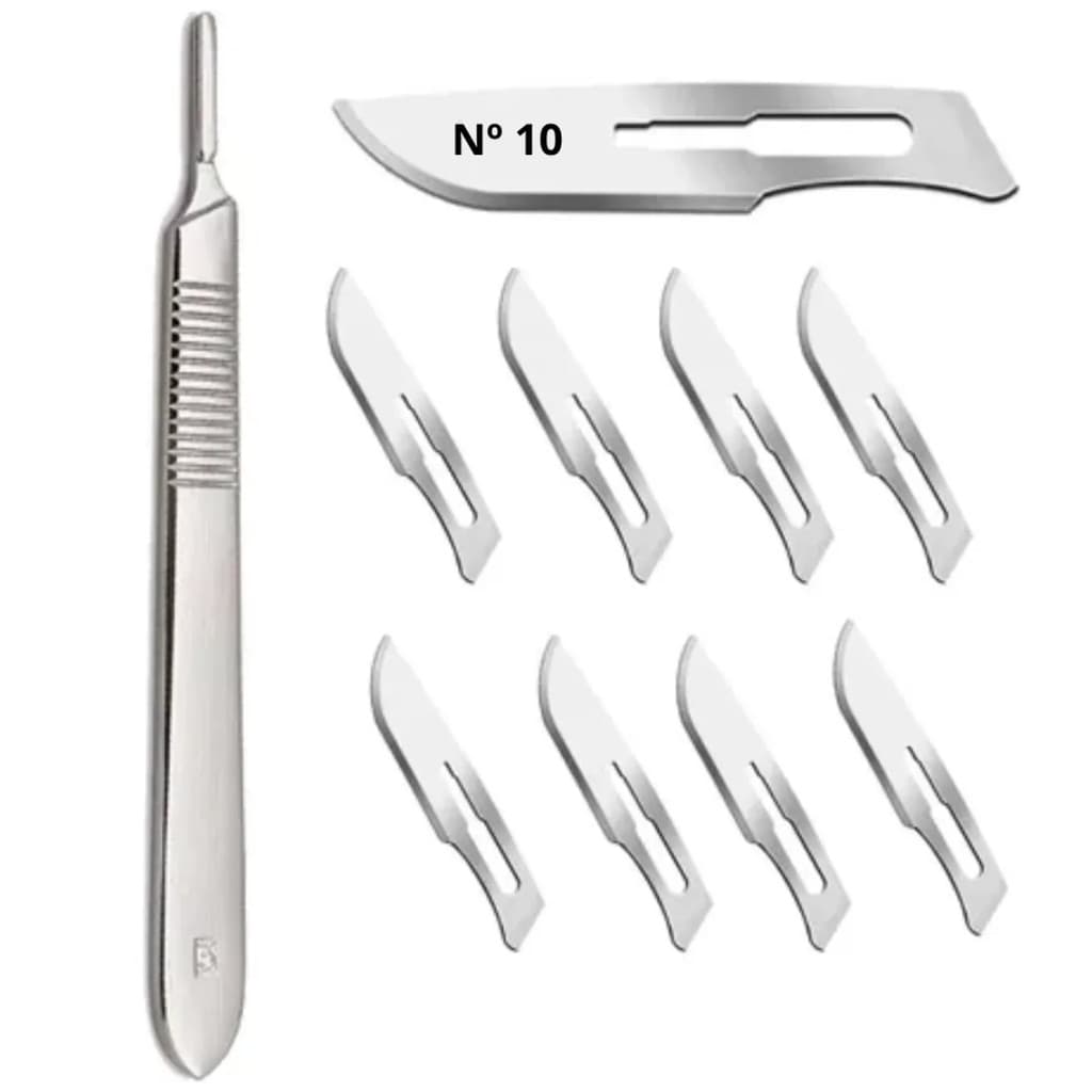 Kit Lâmina Bisturi nº10+Cabo Bisturi nº3 Uso Facial Profissional Dermaplaning Procedimentos Estética