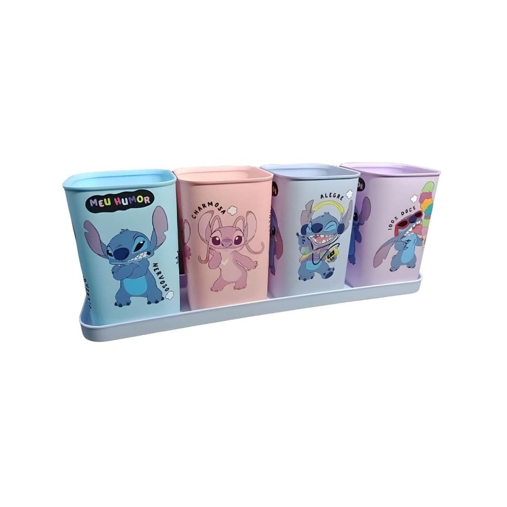 PORTA CANETAS ORGANIZADOR MESA STITCH 5 PCS DECORATIVO INFANTIL