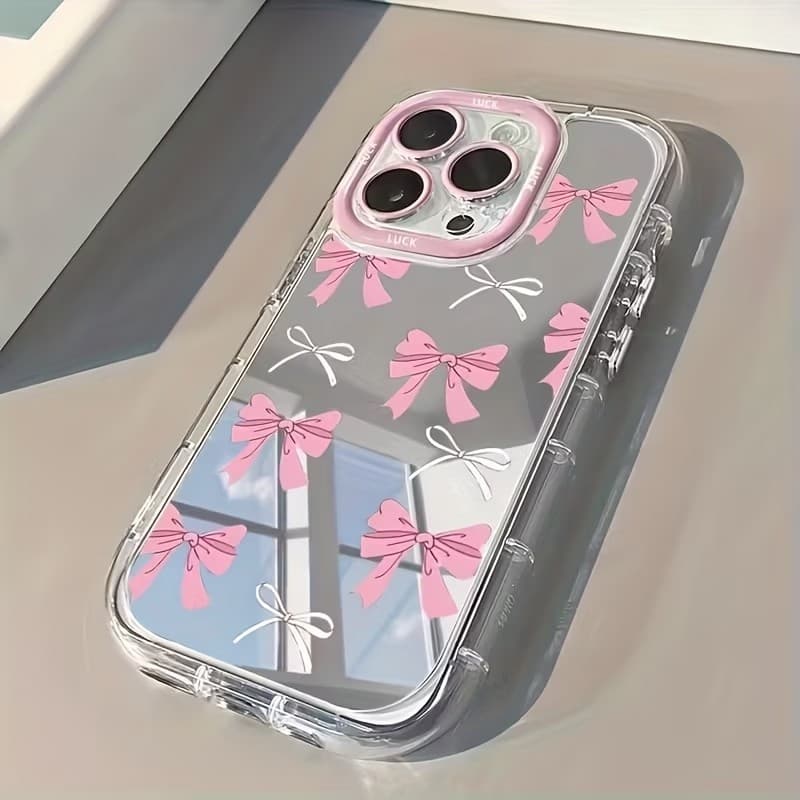 INS Coreano Simples Azul Rosa Arco Menina Espelho Bonito Caso De Telefone Para iPhone 17 16 15 Pro Max 14 13 12 11 XS XR