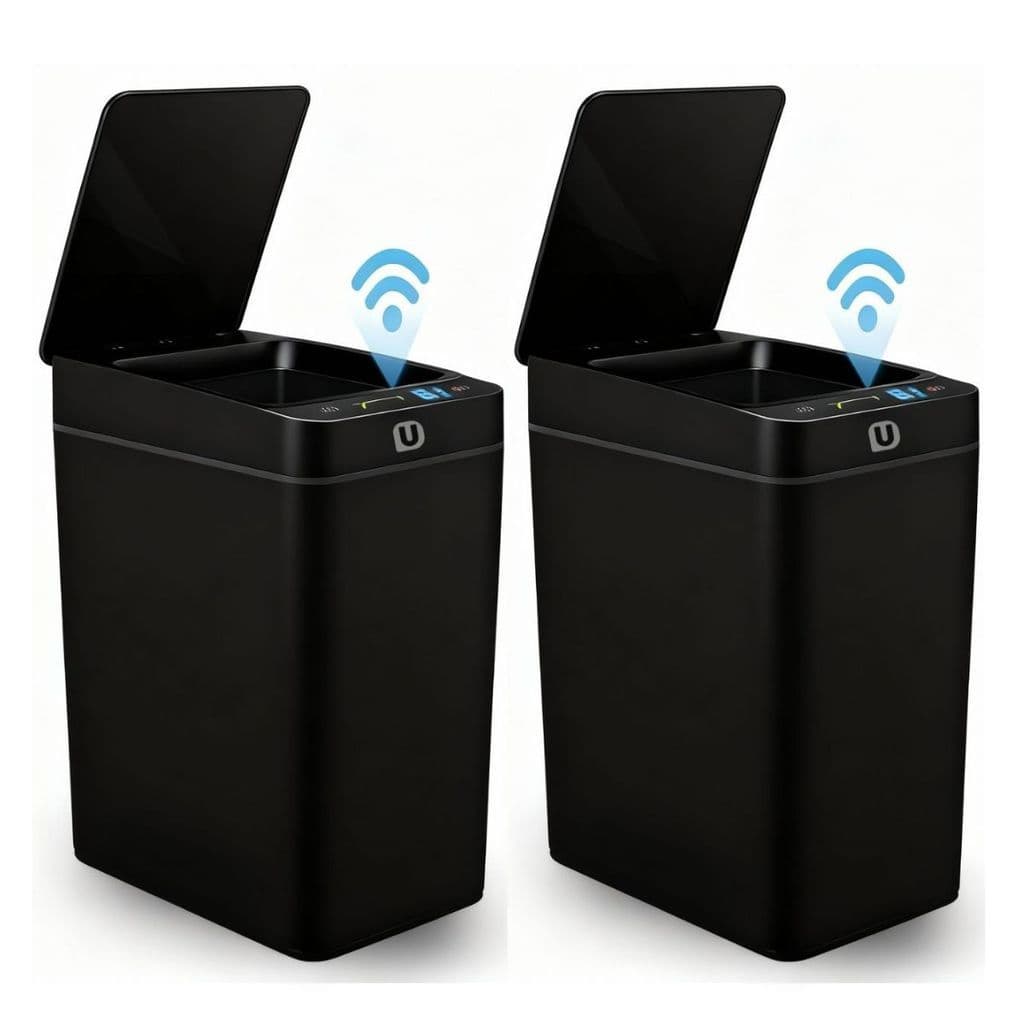 Kit 2 Lixeiras Automáticas 12L Sensor 3 Funções Tampa Inteligente Hermética Branco Preto Cinza