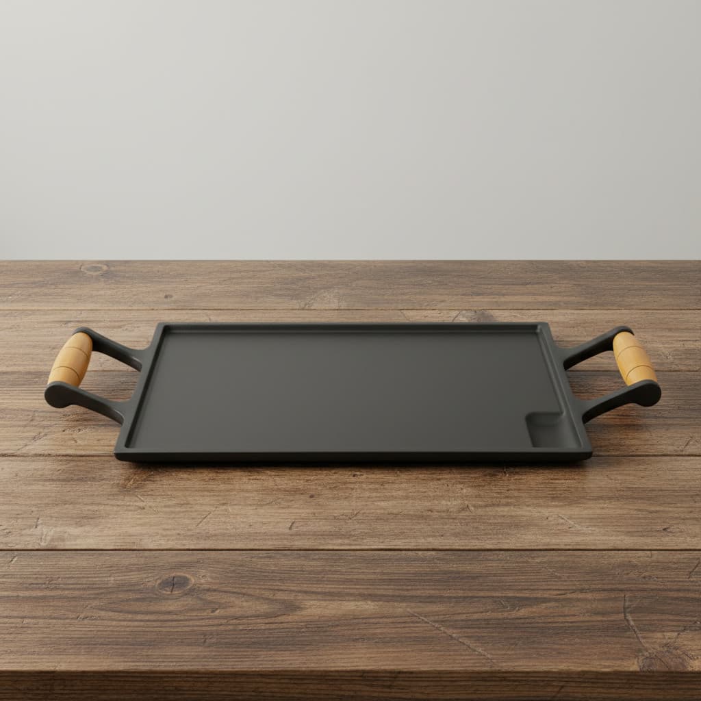 Chapa de Ferro Fundido 34x24CM com Reservatório para Churrasco e Porções