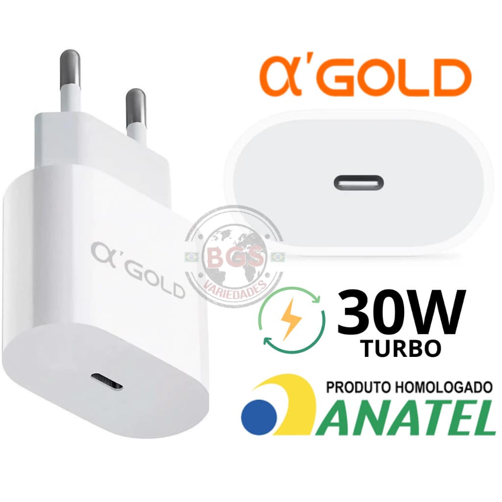 Fonte Carregador PD USB C 30W  Turbo Anatel Rápido Original AGOLD Tomada Android Iphone