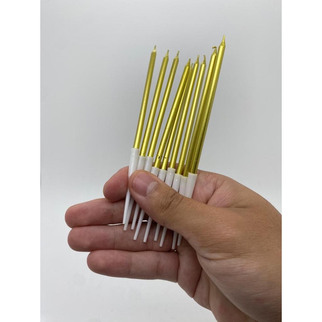 VELA PALITO DOURADA METALIZADA PARA COMEMORAÇÕES , 13CM, CARTELA C/ 10PÇS