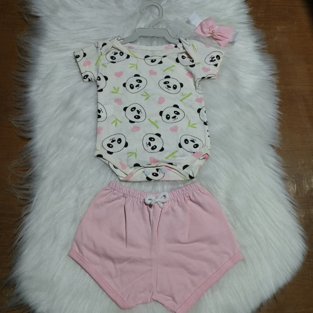 2 a 4 meses - Conjuntos baby Masculino e Feminino - Body e Short para Bebê em Algodão