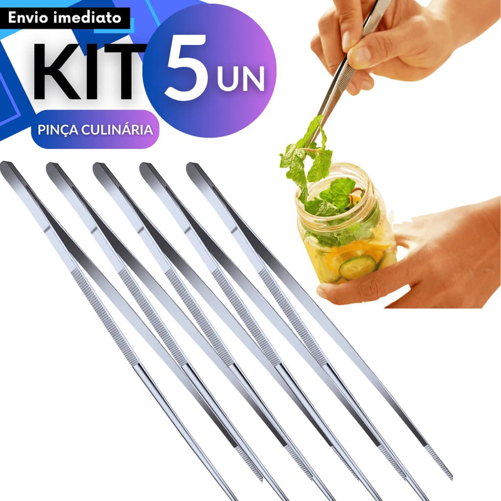 Kits 2/3/5/8 Pinça Culinária Inox 30cm Profissional Antiderrapante Ergonômica Restaurante Bar Cozinha Bar Chef Barmen