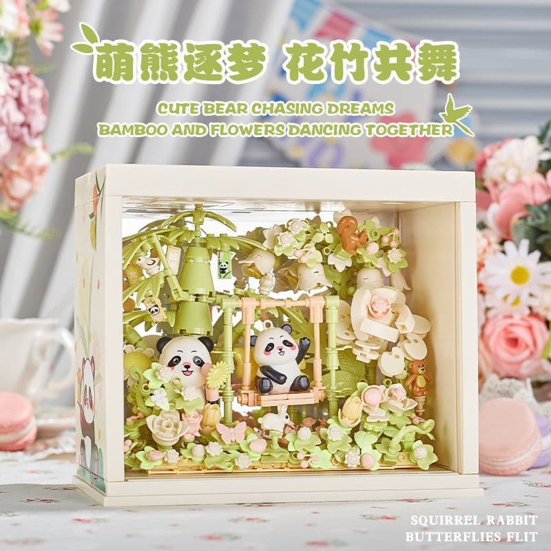 Panda moldura de foto blocos de construção montagem flores 3d quebra-cabeça tridimensional pequenas partículas presentes