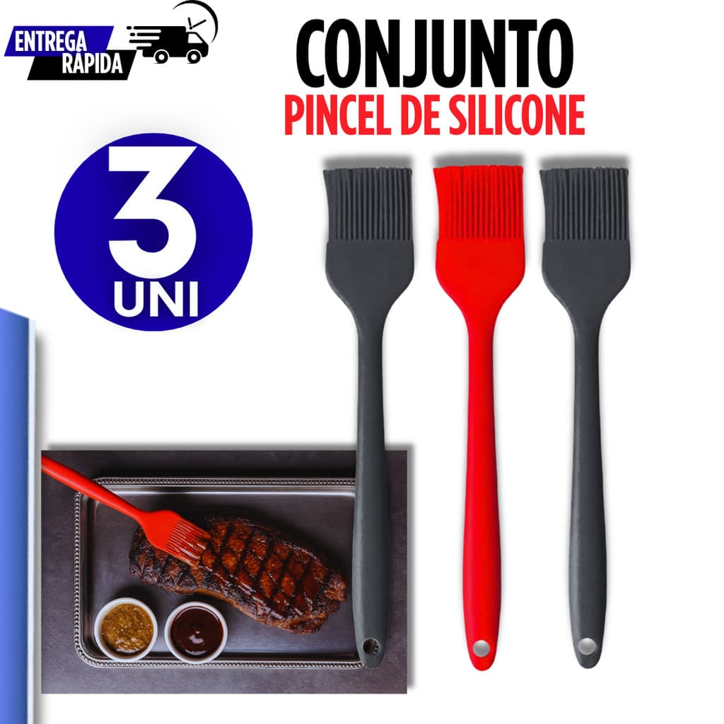 Kit 1/2/3 Pincel Culinário Silicone Cozinha 24cm Untar Forma Pincelar